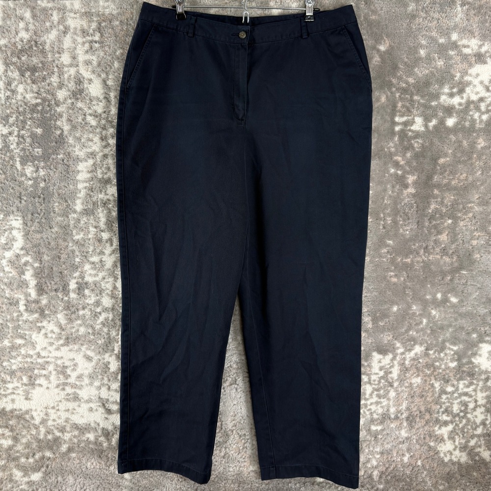 L.L.Bean Size 18 Mid Rise Straight Leg Chino Trousers Navy Blue Women